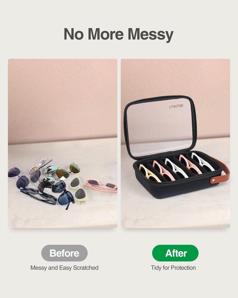 Luxtude Travel Sunglasses Organizer Case for Women Men, Glasses Case Multiple Pairs with Adjustable Slots, Hard Shell Sunglass Storage Cases, Clear Eyeglass Organizer for Multiple Glasses, Black - Image 4