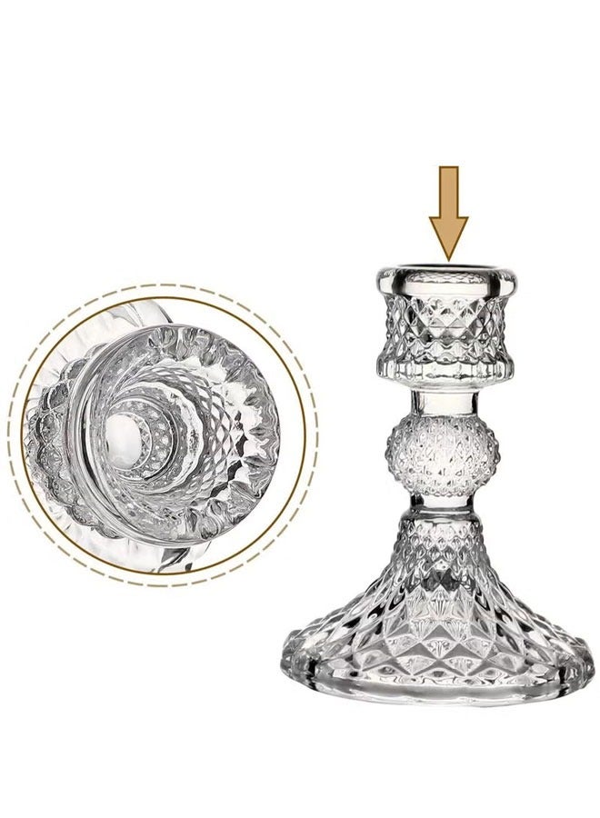 Glass Candlestick Holders Clear Glass Taper Candle Holder Elegant Crystal Candle Holders for Table Centrepieces for Dining Living Room Wedding Party - Image 3