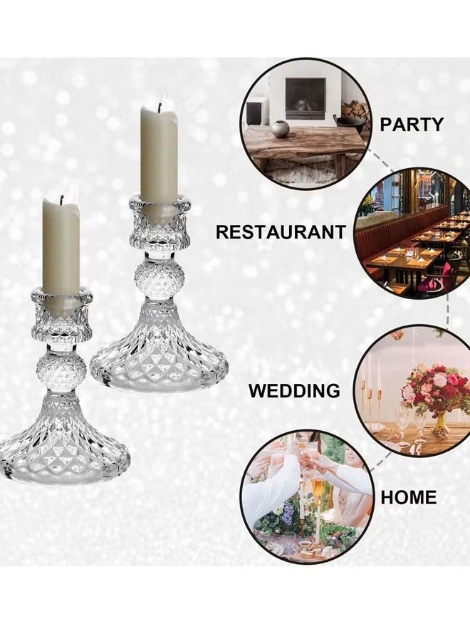 Glass Candlestick Holders Clear Glass Taper Candle Holder Elegant Crystal Candle Holders for Table Centrepieces for Dining Living Room Wedding Party - Image 5