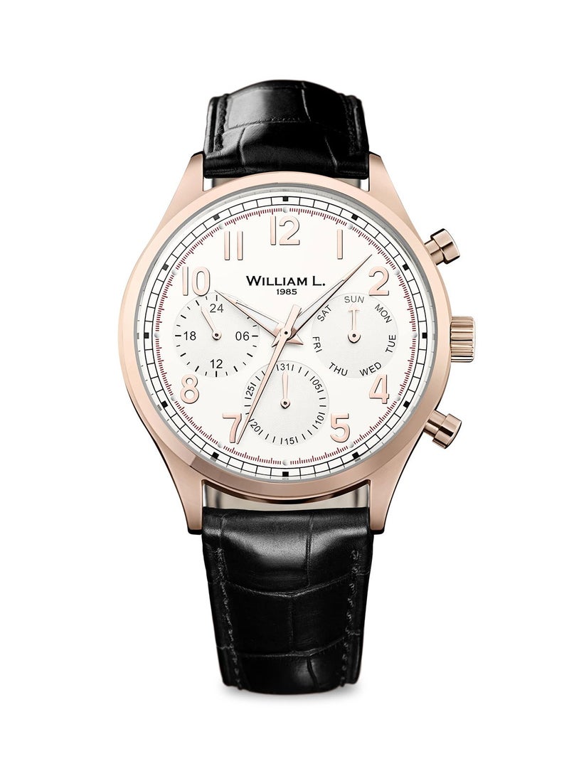 ويليام إل 1985 ساعة William L. 1985 للرجال عقارب حركة باللون الذهبي الوردي مع حزام جلد التمساح الأسود - WLOR03BCORCN - Image 1