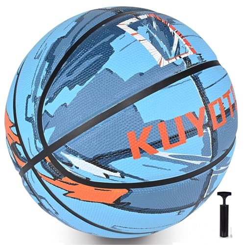 KUYOTQ Blue Armor Graffiti Kids/Youth Size 5 Basketball (27.5") High Density Thickened Rubber for Ages 4-10, In & Outdoor Basketball (1 Pump + 3 Needles Included) - Image 1
