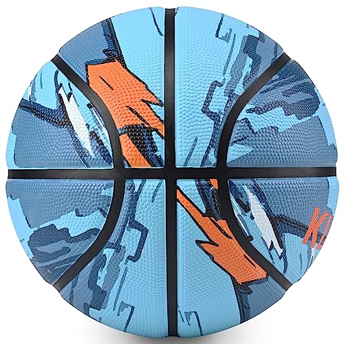 KUYOTQ Blue Armor Graffiti Kids/Youth Size 5 Basketball (27.5") High Density Thickened Rubber for Ages 4-10, In & Outdoor Basketball (1 Pump + 3 Needles Included) - Image 3