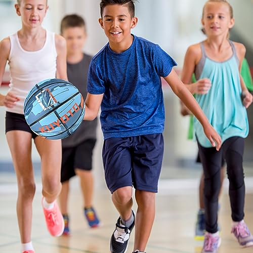 KUYOTQ Blue Armor Graffiti Kids/Youth Size 5 Basketball (27.5") High Density Thickened Rubber for Ages 4-10, In & Outdoor Basketball (1 Pump + 3 Needles Included) - Image 4
