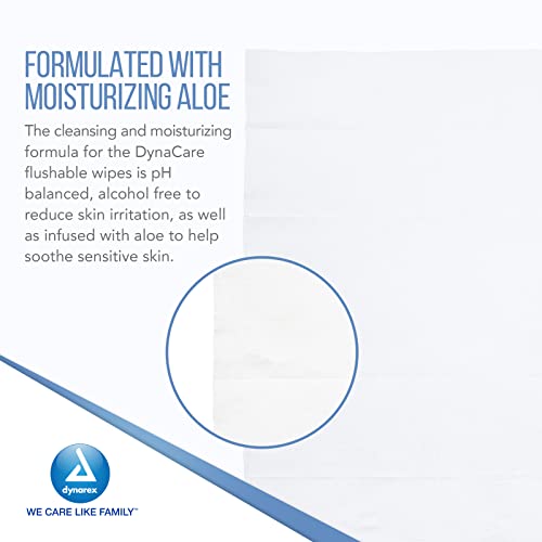 Dynarex DynaCare Flushable Wipes, Bathroom Hygiene Wipes for Adults, Alcohol-Free, Safe for Sewers and Septic Systems, 9” x 13”, 1 Tub of 60 Wipes - Image 3