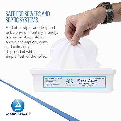 Dynarex DynaCare Flushable Wipes, Bathroom Hygiene Wipes for Adults, Alcohol-Free, Safe for Sewers and Septic Systems, 9” x 13”, 1 Tub of 60 Wipes - Image 5