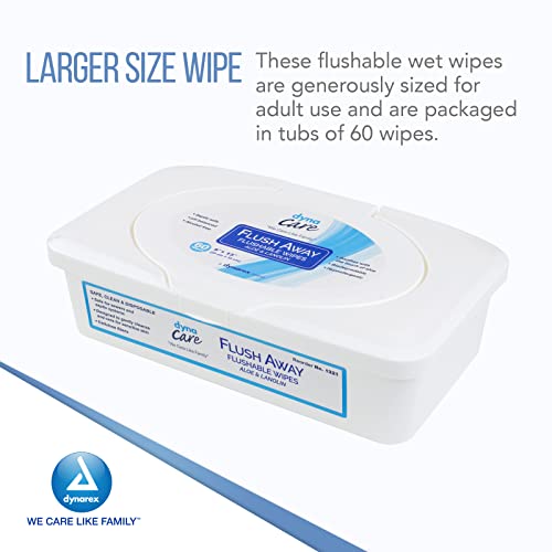 Dynarex DynaCare Flushable Wipes, Bathroom Hygiene Wipes for Adults, Alcohol-Free, Safe for Sewers and Septic Systems, 9” x 13”, 1 Tub of 60 Wipes - Image 4