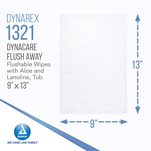 Dynarex DynaCare Flushable Wipes, Bathroom Hygiene Wipes for Adults, Alcohol-Free, Safe for Sewers and Septic Systems, 9” x 13”, 1 Tub of 60 Wipes - Image 2