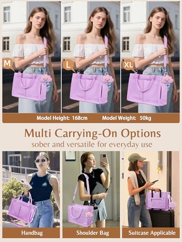 BESBESME Canvas Tote Bag for Women with Zipper, Compartments & Luggage Sleeve, Work and College Crossbody Bag, Adjustable Strap, Laptop Purse for Teacher, Nurse, Travel, Bible Study, Purple M - Image 5