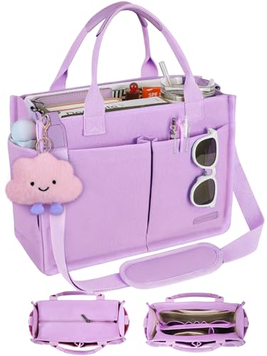 BESBESME Canvas Tote Bag for Women with Zipper, Compartments & Luggage Sleeve, Work and College Crossbody Bag, Adjustable Strap, Laptop Purse for Teacher, Nurse, Travel, Bible Study, Purple M - Image 1