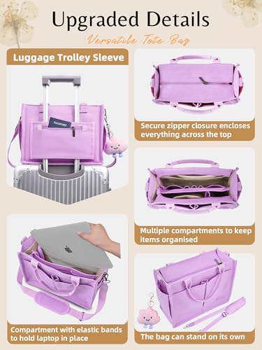 BESBESME Canvas Tote Bag for Women with Zipper, Compartments & Luggage Sleeve, Work and College Crossbody Bag, Adjustable Strap, Laptop Purse for Teacher, Nurse, Travel, Bible Study, Purple M - Image 2