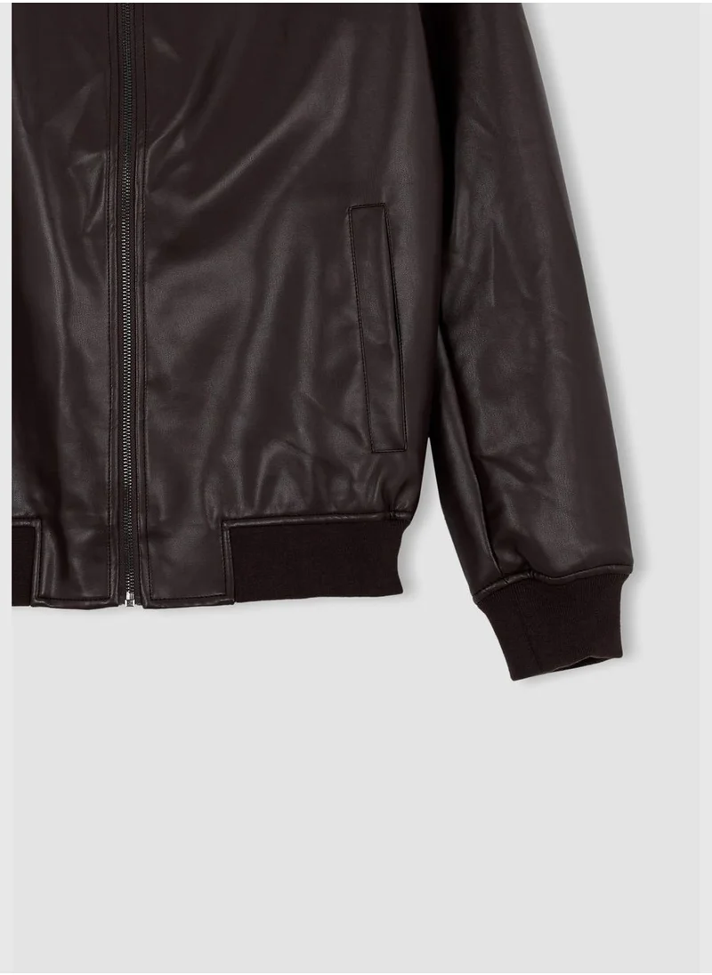 ديفاكتو Man Slim Fit Bomber PU Jacket