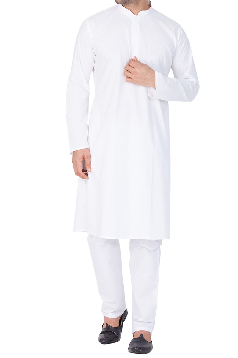 VASTRAMAY Men Pure Cotton White Kurta Pyjama Set – Super Soft Comfortable Ethnic Wear for Eid, Holi, Weddings & Festive Occasions – Classic Traditional Cotton Kurta with Pyjama - Image 1