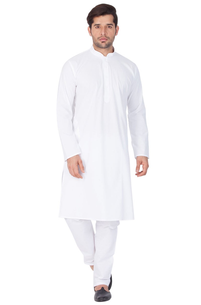 VASTRAMAY Men Pure Cotton White Kurta Pyjama Set – Super Soft Comfortable Ethnic Wear for Eid, Holi, Weddings & Festive Occasions – Classic Traditional Cotton Kurta with Pyjama - Image 2