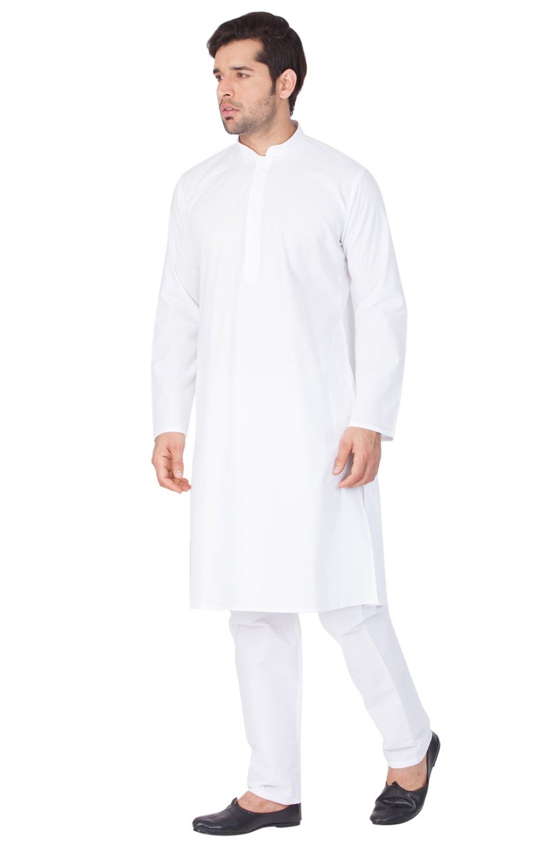 VASTRAMAY Men Pure Cotton White Kurta Pyjama Set – Super Soft Comfortable Ethnic Wear for Eid, Holi, Weddings & Festive Occasions – Classic Traditional Cotton Kurta with Pyjama - Image 4