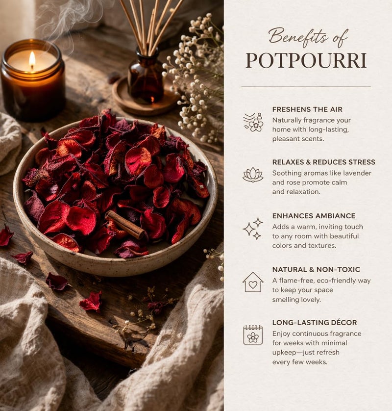 LandSlide | Rose Potpourri | Scented Dried Flowers & Leaves for Home & Office Decorations | Red | 100gm - Image 3