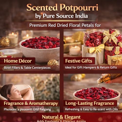 LandSlide | Rose Potpourri | Scented Dried Flowers & Leaves for Home & Office Decorations | Red | 100gm - Image 4