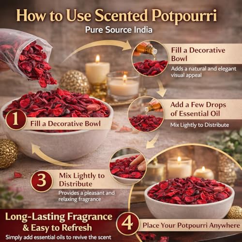 LandSlide | Rose Potpourri | Scented Dried Flowers & Leaves for Home & Office Decorations | Red | 100gm - Image 5