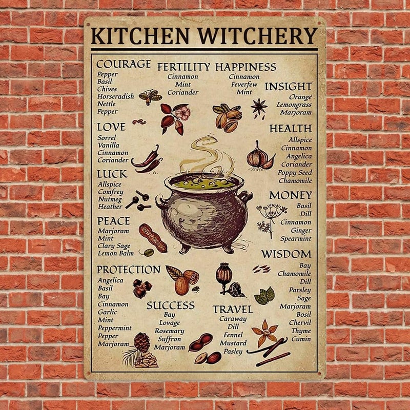 Ykfss Kitchen Witchery Decor Vintage Metal Tin Sign Kitchen Witchery Signs Witch Knowledge Poster Kitchen Wall Decorations 8X12 inch - Image 4