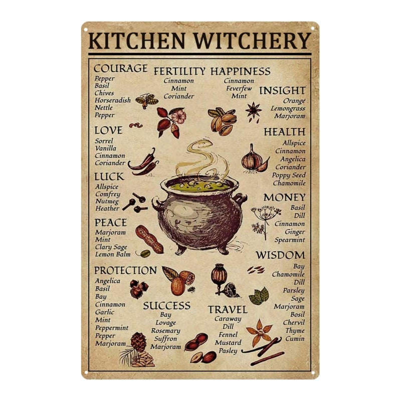 Ykfss Kitchen Witchery Decor Vintage Metal Tin Sign Kitchen Witchery Signs Witch Knowledge Poster Kitchen Wall Decorations 8X12 inch - Image 1