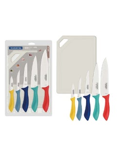 Since 1911,Made in Brazil-  6 Pieces Knives Set With Cutting Board | Stainless Steel Blades With Polypropylene Handles Multicolor | Chef, Kitchen, Boning, Steak And Vetables Knife Affilata