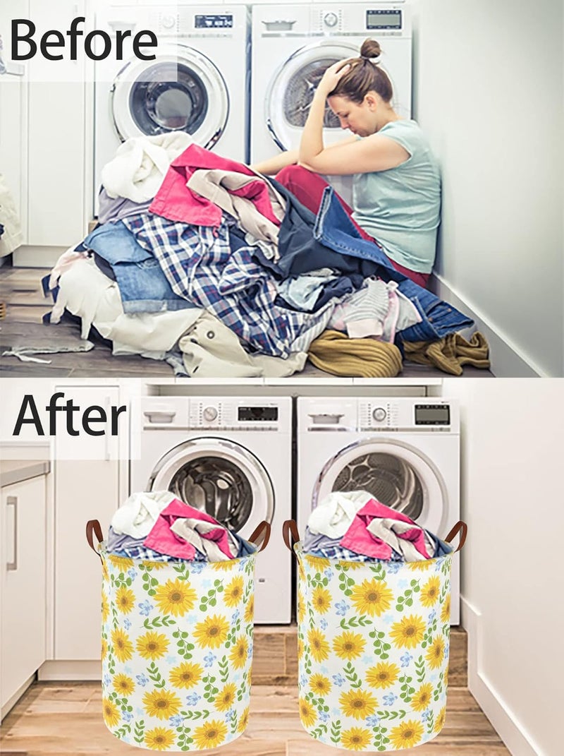 ESSME Baby Girls Laundry Hamper, Baby Storage Basket for Girls Sunflower Bedroom Decor, Nursery Hamper,Yellow Hamper，Gift Baskets,Home Organizer(Sunflower) - Image 4