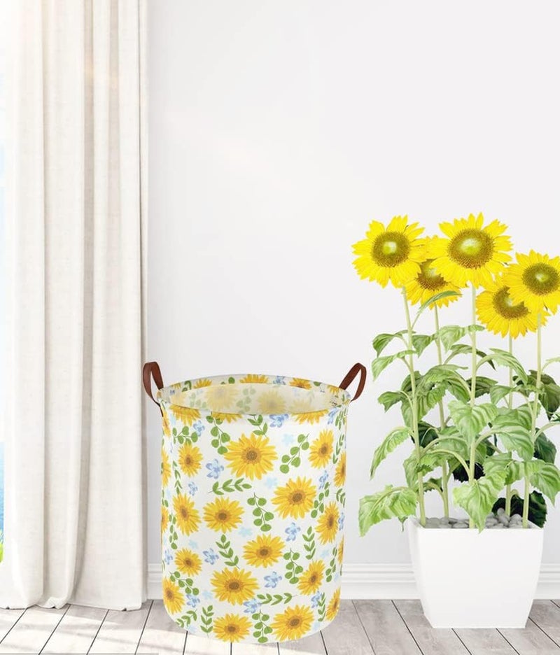 ESSME Baby Girls Laundry Hamper, Baby Storage Basket for Girls Sunflower Bedroom Decor, Nursery Hamper,Yellow Hamper，Gift Baskets,Home Organizer(Sunflower) - Image 3
