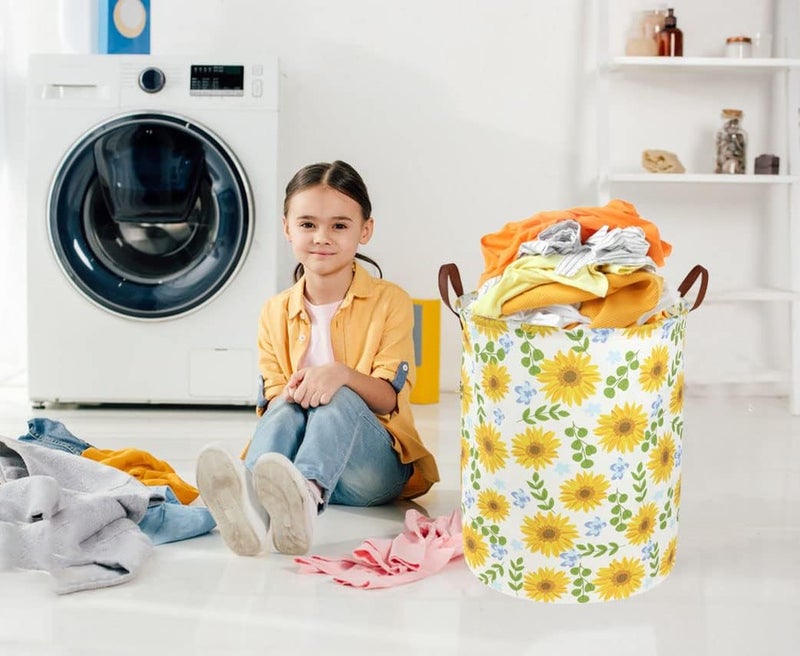 ESSME Baby Girls Laundry Hamper, Baby Storage Basket for Girls Sunflower Bedroom Decor, Nursery Hamper,Yellow Hamper，Gift Baskets,Home Organizer(Sunflower) - Image 2