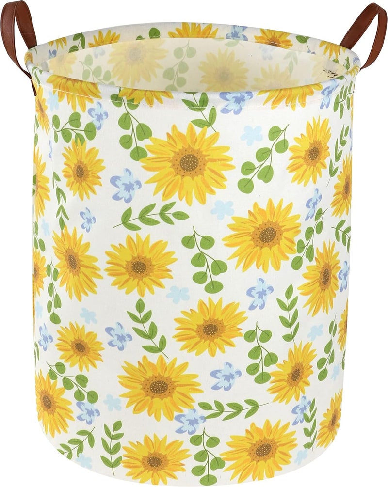ESSME Baby Girls Laundry Hamper, Baby Storage Basket for Girls Sunflower Bedroom Decor, Nursery Hamper,Yellow Hamper，Gift Baskets,Home Organizer(Sunflower) - Image 1