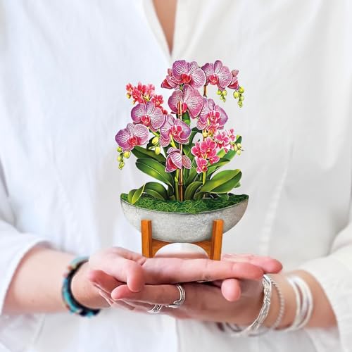 Freshcut Paper Pop Up Cards, Mini Orchid Oasis, 6 Inch Mini Sized Forever Flower Bouquet 3D Popup Greeting Cards, Birthday Card, Get Well Gifts, Blank Notecard & Envelope - Image 1