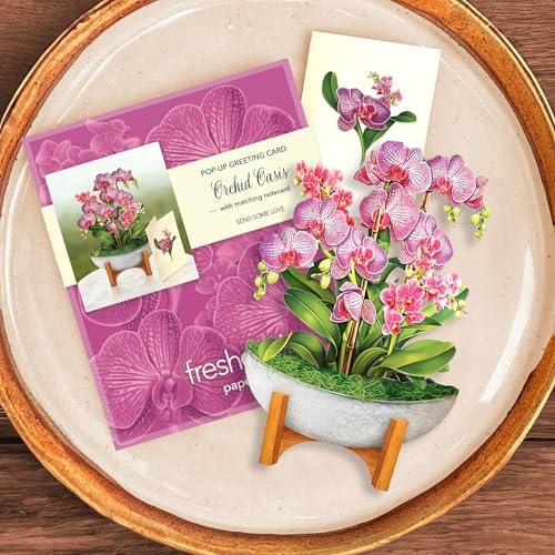 Freshcut Paper Pop Up Cards, Mini Orchid Oasis, 6 Inch Mini Sized Forever Flower Bouquet 3D Popup Greeting Cards, Birthday Card, Get Well Gifts, Blank Notecard & Envelope - Image 2