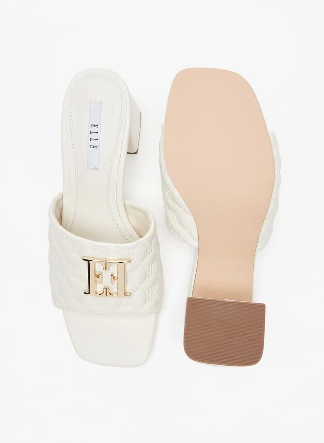 ELLE Women's Monogram Embossed Slip-On Sandals with Block Heel