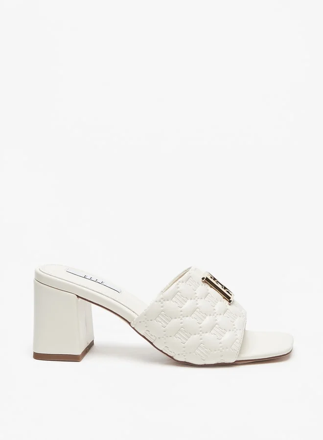 ELLE Women's Monogram Embossed Slip-On Sandals with Block Heel