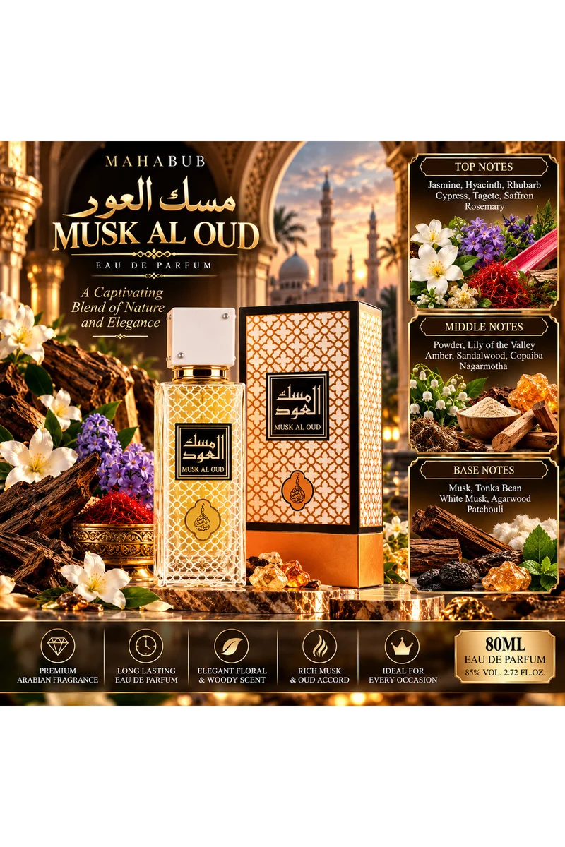 محبوب للعطور Musk Al Oud Eau de Parfum 80ml | Musk, Oud & Woody Fragrance | Elegant Oriental Scent