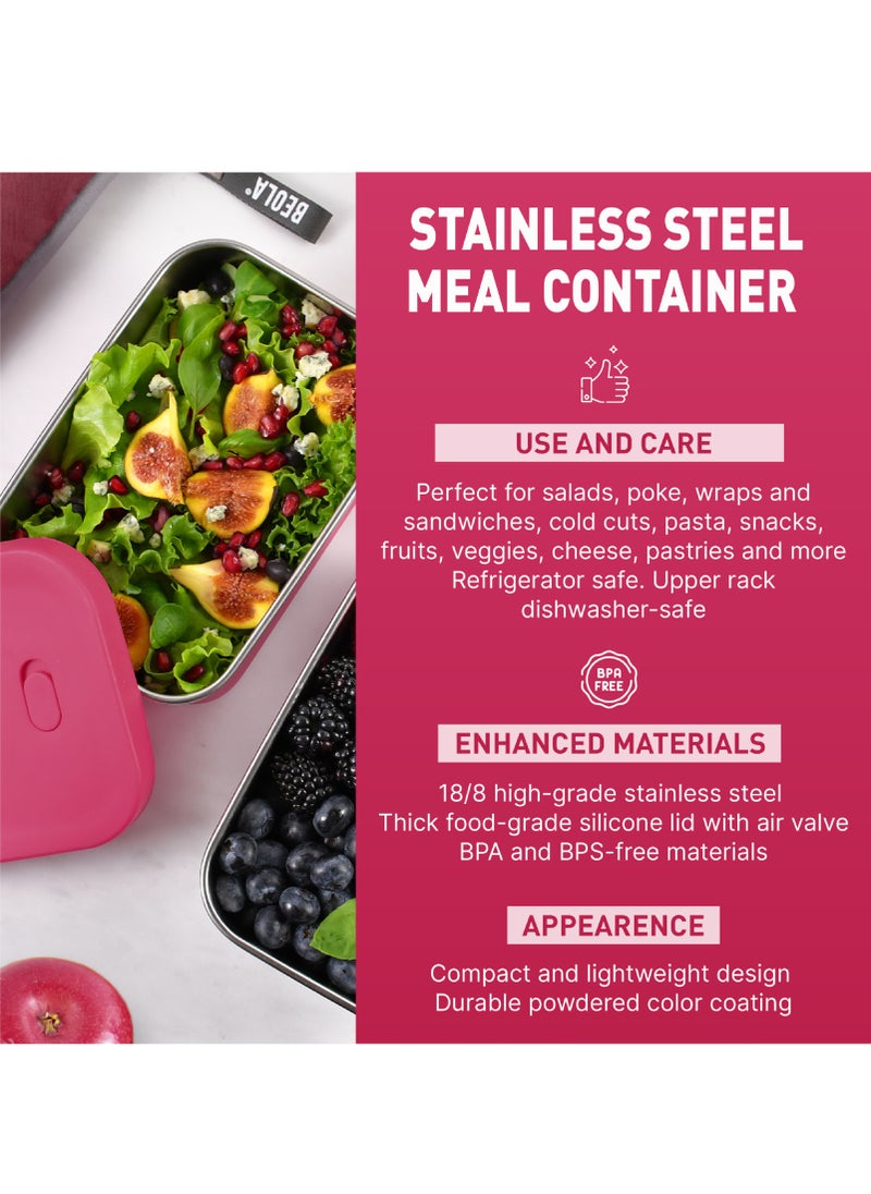 BEOLA Stainless Steel Lunch Box Food Container with sauce cup - 900ml, Raspberry 900ml  - Image 4