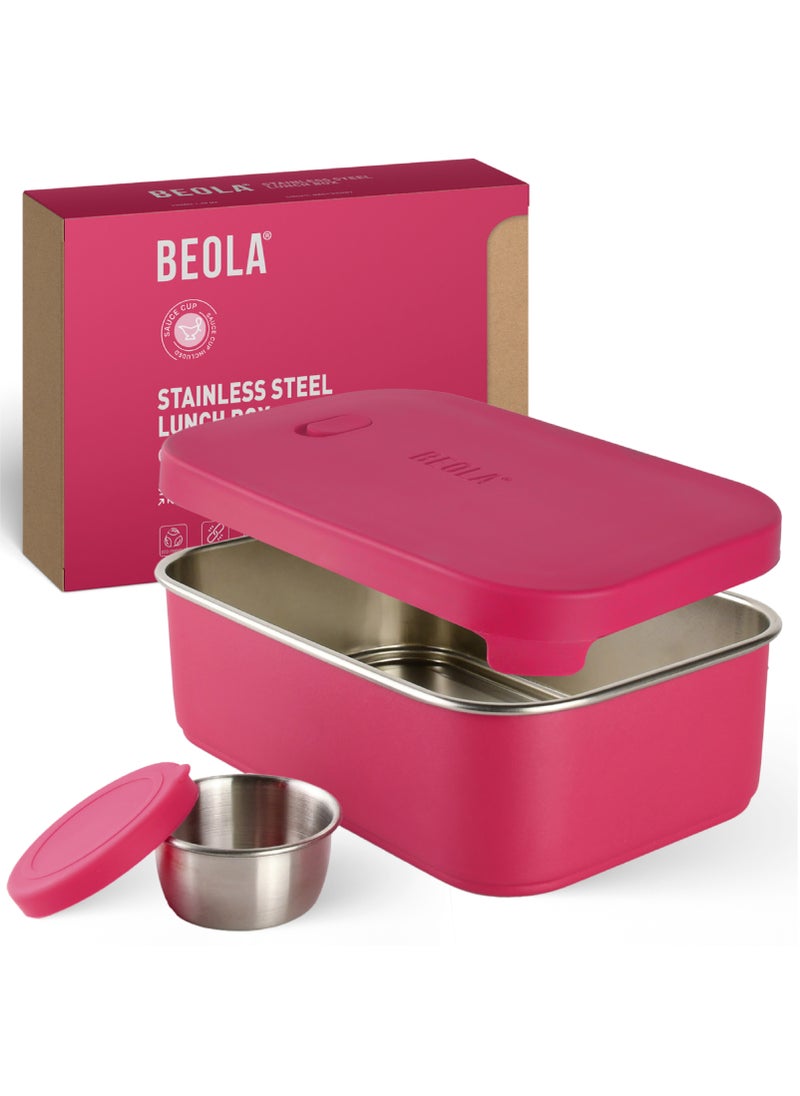 BEOLA Stainless Steel Lunch Box Food Container with sauce cup - 900ml, Raspberry 900ml  - Image 1