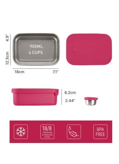 BEOLA Stainless Steel Lunch Box Food Container with sauce cup - 900ml, Raspberry  - Image 3