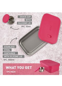 BEOLA Stainless Steel Lunch Box Food Container with sauce cup - 900ml, Raspberry  - Image 2