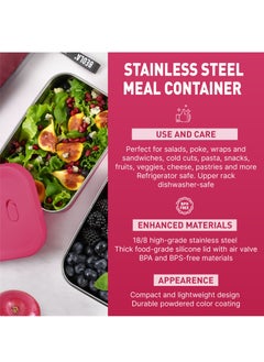 BEOLA Stainless Steel Lunch Box Food Container with sauce cup - 900ml, Raspberry  - Image 4