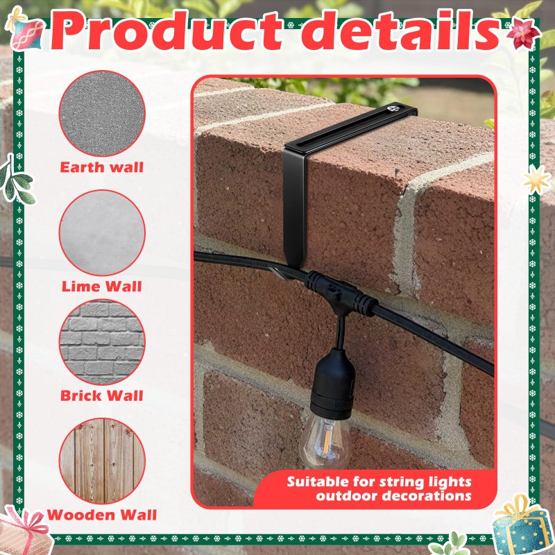 Frienda 12 Pcs Adjustable Outdoor Light String Metal Hooks for 3.2-6 Inch Concrete Wall Cinder Block Fences Hangers Outdoor Light String Hooks No Drill for Concrete Wall Cinder Block and Fence(Black) - Image 3