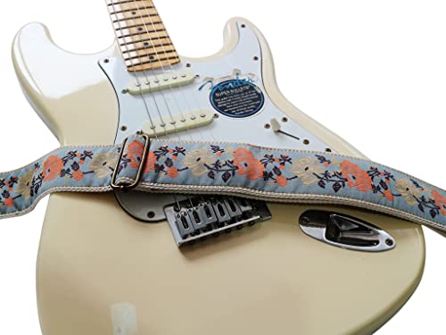 MUSIC FIRST Original Design 2 inch width 5cm High End Embroidery Grey Rose Electric Guitar Strap Bass Strap Grey Rose - Image 3