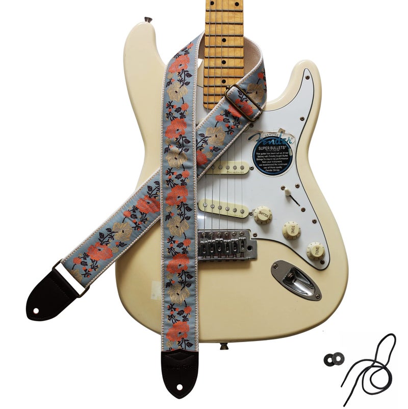 MUSIC FIRST Original Design 2 inch width 5cm High End Embroidery Grey Rose Electric Guitar Strap Bass Strap Grey Rose - Image 2