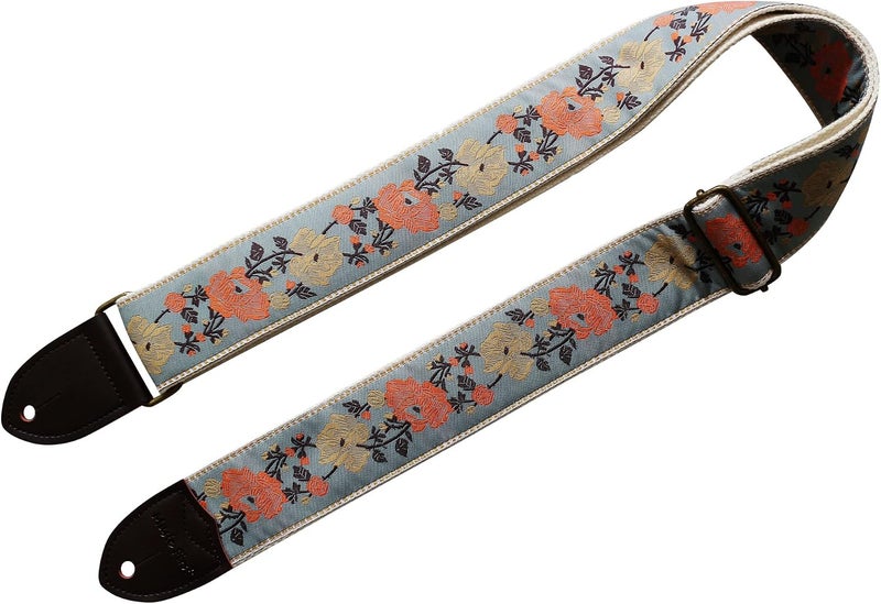 MUSIC FIRST High End Embroidery Grey Rose Electric Guitar Strap - Image 3