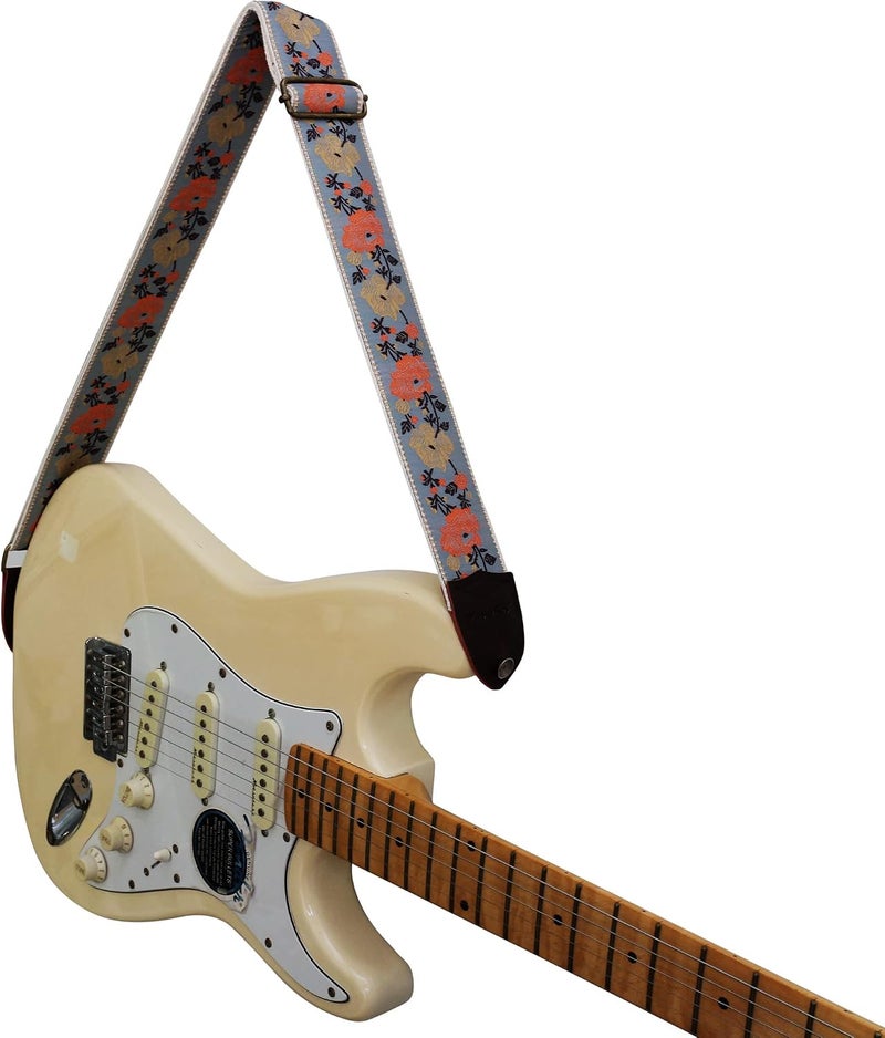 MUSIC FIRST High End Embroidery Grey Rose Electric Guitar Strap - Image 4