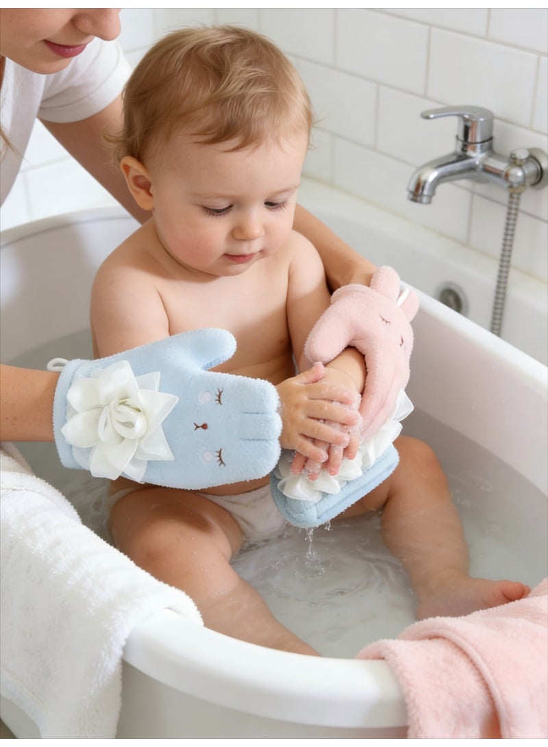 3Pcs Baby Bath Gloves - Bath Ball Gloves - Sponge Brush Bath Silk Gloves - Toddler Bath Gloves - Baby Bath Gloves Cleansing Scrub Mitt（Pink+Blue+Green） - Image 2