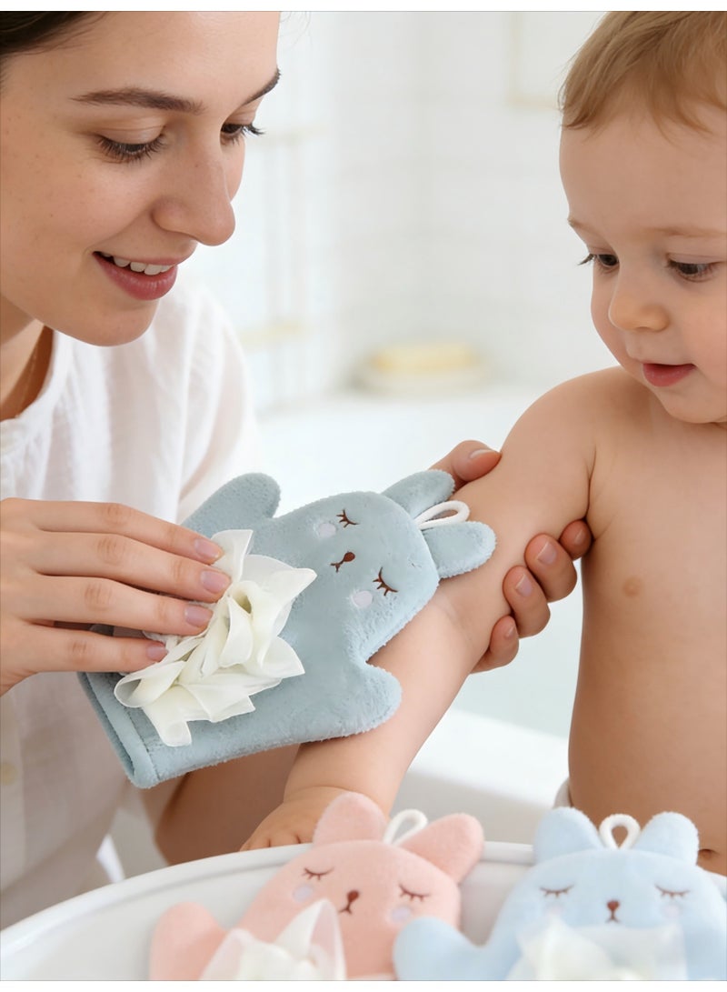 3Pcs Baby Bath Gloves - Bath Ball Gloves - Sponge Brush Bath Silk Gloves - Toddler Bath Gloves - Baby Bath Gloves Cleansing Scrub Mitt（Pink+Blue+Green） - Image 3