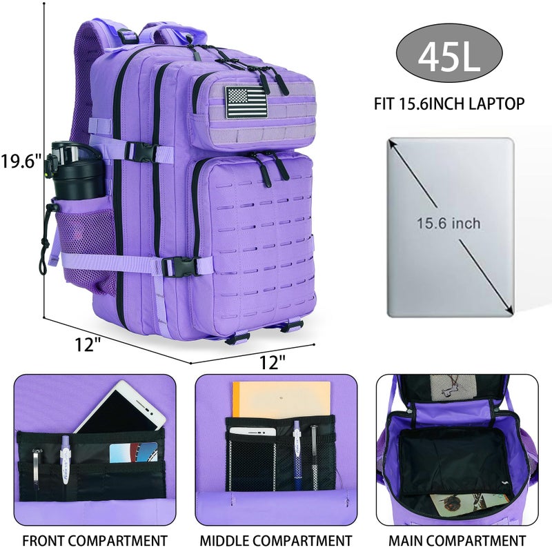 W WINTMING Military Tactical Backpack 45L/25L 3 Day Assault Pack Molle Daypack Hiking Backpack for Men and Women - Image 2