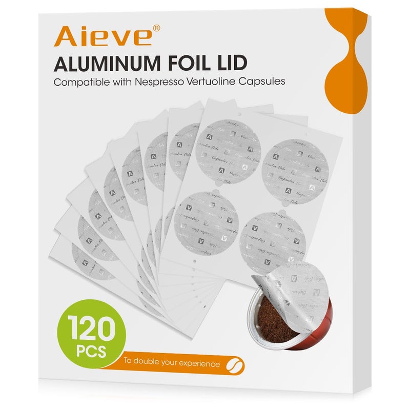 AIEVE 120 قطعة أغطية ألومنيوم لصدريات نيسبريسو القابلة لإعادة الاستخدام متوافقة مع كبسولات نيسبريسو القابلة لإعادة التعبئة - Image 1