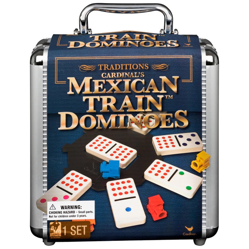 Cardinal Spin Master Games, Mexican Train Dominoes Set in Aluminum Carry Case, Includes Colorful Trains for Fun-Filled Family Game Night, for Kids & Family, 2-8 Players, for Ages 8 & Up - Image 1
