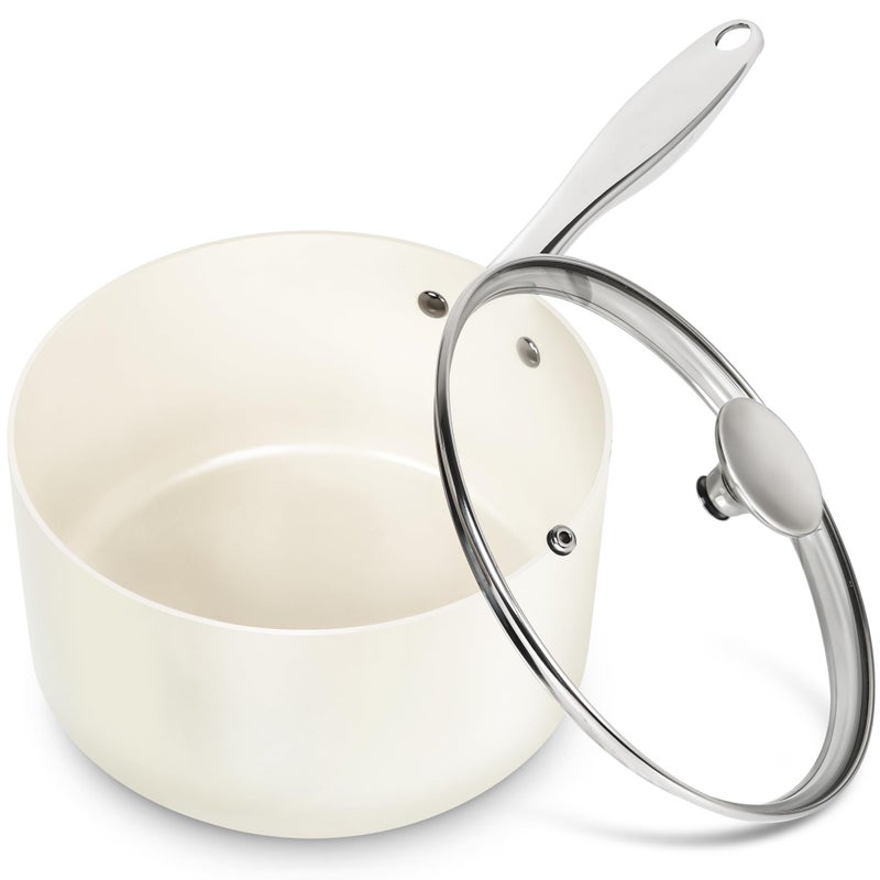 MICHELANGELO 3 Quart Saucepan with Lid Induction Saucepan with NonToxic Ceramic Coating Nonstick Sauce pan 3 Qt Sauce pans with Lid Oven Safe
