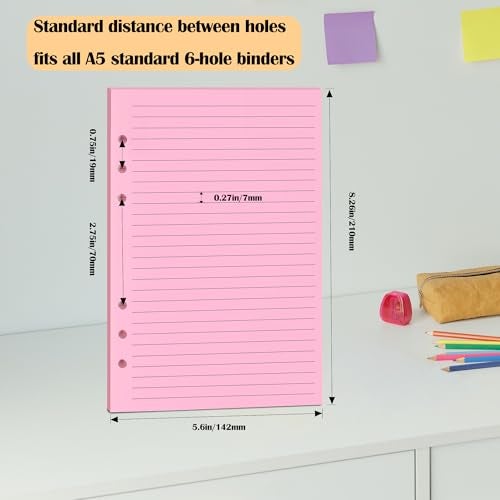 Mozano A5 Colorful Lined Filler Paper, 6-Hole Punched, 120GSM Loose-Leaf Paper and Planner Inserts for Notebooks, Journals, and Study Notes,50 Sheets/100 Pages - Image 2